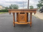 Antique Victorian Eastlake Oak Dining Room Table With 1 Leaf
