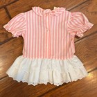 Vtg Baby Girl Dress 12 Months Pink White Lace Ruffles Usa Made Cottage Core