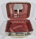Vintage Train Travel Makeup Suitcase Case Off Whit  Red  W  Mirror 