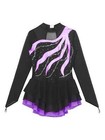 Kids Girls Long Sleeve Figure Skating Dress Shiny Rhinestone Sheer Mesh Dress