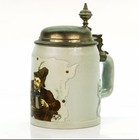 Mettlach Antique Etched German Lidded Mug Beer Stein - Mountain Dweller  1533