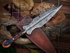11    Handmade Damascus Fixed Double-edged Blade Hunting Dagger Knife Full Tang
