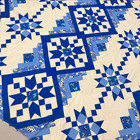 Handmade Blue Gazing Cotton Fabric Queen Size Patchwork Quilt Top topper
