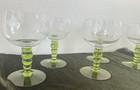 5-pc Vintage Roemer German Wine Glasses Green Bubble Stem Etched Grapes Elegant