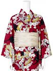 Japanese Summer Kimono Yukata Robe Cat Pattern Red Yukata Obi Set Women   s
