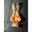 Vintage Bugs Bunny Rabbit Brooch Gold Tone Red Rhinestone Eye Character Pin