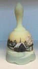 1978 Fenton Glass Uranium Custard Winter Country Church Bell Hp By Freda Hubbard