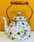 Mackenzie-childs 89257-386 Wildflowers Pink Tea Kettle  2 Qt  Hand Painted  New 