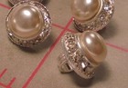 12 Small Vintage Czech Rhinestone Buttons Silver Metal Pearl 1 2  Elegant   409