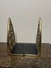 Vtg Virginia Metalworks Brass Bookends Gothic Cathedral Arch Scrollwork Set Of 2