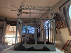Vintage Primitive French Country Rustic Metal Cage Or Church With Hinged Top