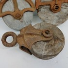 Vintage Lot 3 Single Wood Block Tackle Pulley Hudson Rustic Barn Decor  read