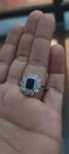 Vintage Blue Sapphire Halo Ring 925 Sterling Silver Art Deco Engagement