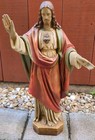 21  Antique Vtg Painted Plaster Statue Sculpture Of Sacred Heart Christ Jesus 