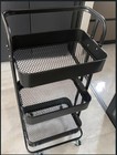 4-tier Foldable Metal Mesh Rolling Cart W  Handle Wheels  Black Utility