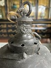 Antique Toro Japanese Bronze Metal  Hanging Lantern Iris Pattern Electrified