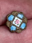 Rare Victorian French Enamel Hand-painted Rose Brass Shank Button 1 2 Inch