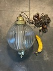 Vintage Clear Globe Hanging Swag Lamp Light Chain With Gold Diffuser 60s 70s