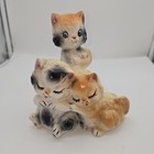 Vtg Ceramic Momma Cat And Two Sleeping Kittens Coin Bank 7  X 6 5 