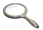 Vanity Hand Mirror Embossed Silver Plated Vintage Style