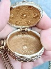 Vtg Goldette Bejewed Ornate Locket Snuff Pill Box Pendant- Faux Watch Case Style