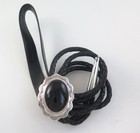 Quality Sterling Silver Black Onyx Stamped Scalloped Southwestern Bolo Tie