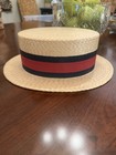 Vtg 40   s Best Quality Master Mode Sennit Fine Straw Boater Hat W  Red   Black