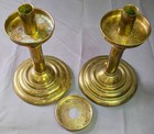 Vintage Pair Brass Church Altar Candlesticks Distressed Unitarian Ma 8 5  Tall