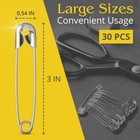 30 Pack Extra Large Safety Pins 3 Inch - Safety Pins For Sewing  Durable Stainle