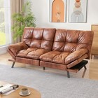Faux Leather Futon Sofa Bed convertible Futon Couch memory Foam Retro Brown