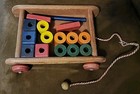Vintage 1970s Playskool Wagon Pull Along Toy Cart With Wooden Letter Blocks