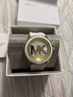 Michael Kors Womens Everest Gold Casual Watch  Mk Logo Dial  White Silicone Band