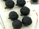 Vintage Glass Buttons On Card Black Basketweave Pattern Ball 3 8  Metal Shank