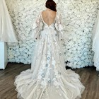 Gorgeous Backless A Line V Neck Wedding Dresses Floral Applique Lace Bridal Gown