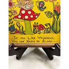 Vintage Pabi Mushroom Girl Wall Plaque Retro 70s Kitsch Wood Frame Art 7 5x5 25