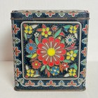 Vtg Daher Tea Tin Embossed Floral Daisy Made In England Hinged Canister Square