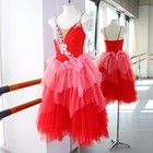Girls Red Ballet Dress Tutu Costume Handmade Floral Stage Performance Dress
