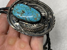 Vintage Navajo Sterling Silver Turquoise Feather Bolo Tie