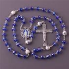 Catholic Town Virgin Mary Centerpiece Medal Rosary With 6 8mm Blue Crystal Beads