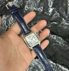 Men   s Square Dress Watch Vintage Leather Strap Blue White Dial Silver Numeral