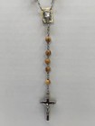 Vintage Rosary With Wooden Beads  Silver Toned Chain Signed Italy 18 