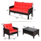 4 Pcs Outdoor Patio Rattan Wicker Furniture Set Sofa Loveseat W red Cushion New