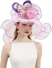 Women s Kentucky Derby Church Dress Hat Wide Brim Leaf Flower Bridal 03pink