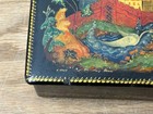 Amazing Vintage Russian Black Lacquer Box Ussr Nanex Palekh Buxpera Handpainted