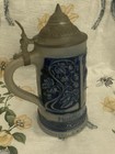 Blue   Gray German-style Lidded Beer Stein W  Hinged Pewter Lid