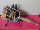 Vintage Tarnished Brass Hand Held Vanity Mirror With Fabric Hand-stitched Back