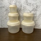 Lot Of 5 Vintage Rubbermaid Servin  Saver Round Storage Containers Almond Lids