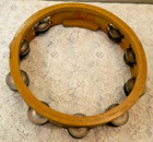 Vintage Wooden 10  Double Row Tambourine W  Stainless Steel Jingles