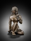 Antique Indian Bronze Female Deity Figure Hindu Sculpture Seated Woman 11cm