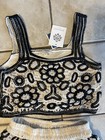 Rebellion 2pc  Bohemian Black cream Crochet Crop Top   Short Set   Sz m 